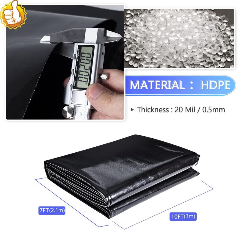 ToLanbbt بطانة بركة 7 × 10 قدم، 20 مل HDPE مقاومة للأشعة فوق البنفسجية، بطانة بركة مسبقة الصنع سهلة القطع، تحتية للنافورة، الشلال، برك كوي وحديقة الماء (أسود) - Image 2